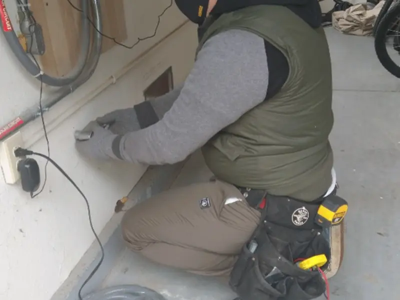 Electrician performing outlet wiring in a Ontelaunee garage